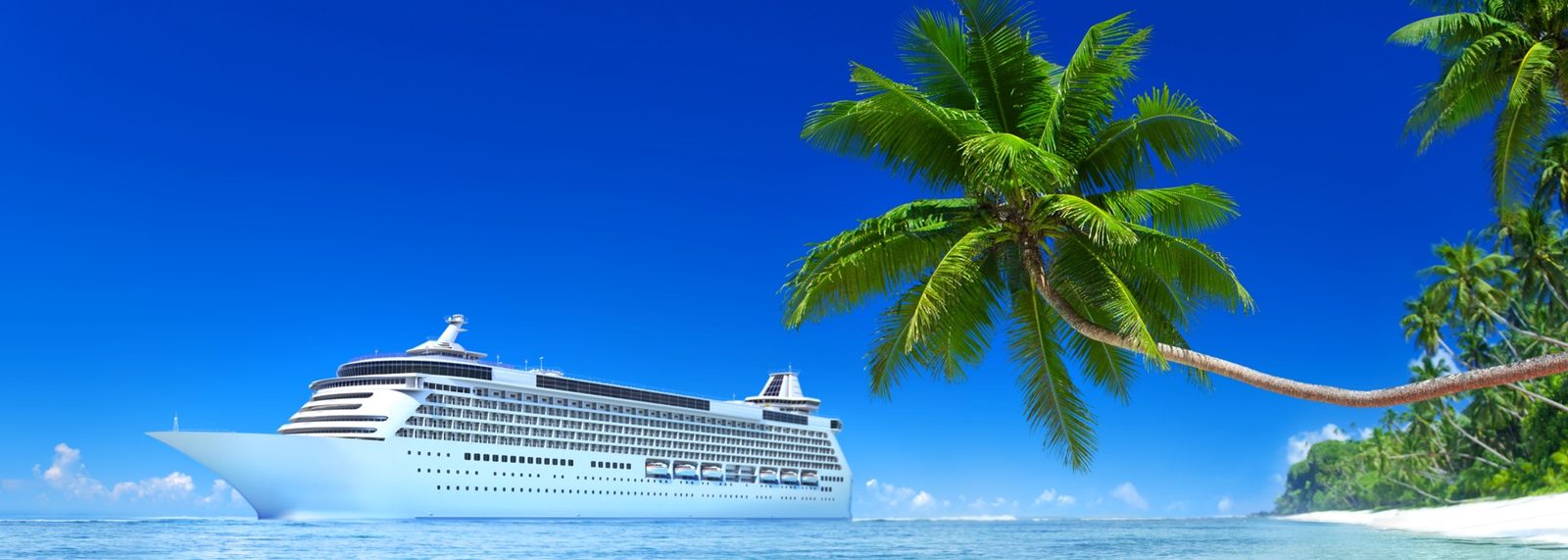 Cruise ship off a tropical coast